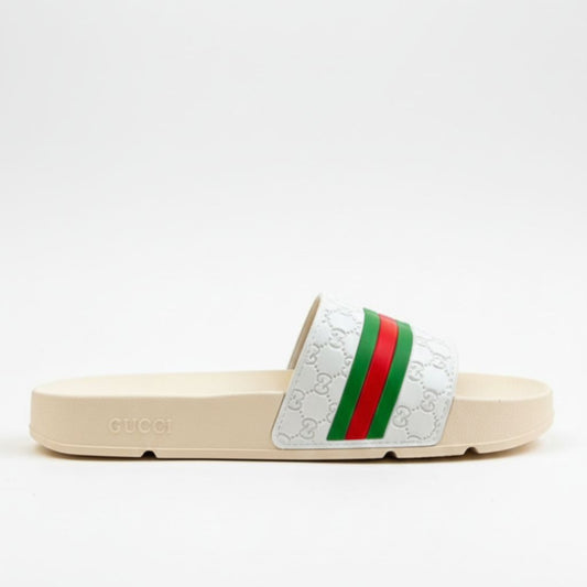 Slide Casual Gucci – Bege/Faixa Italiana